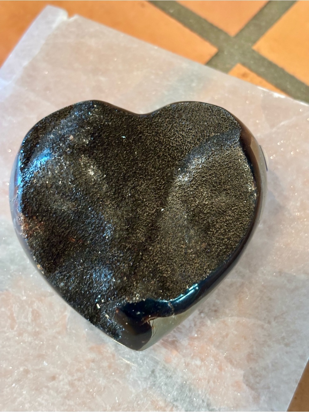 Black Septarian Crystal Heart w Druzy | UV Reactive | 325g